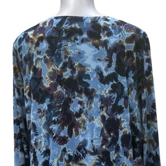 LOGO by Lori Goldstein Peplum Cardigan Womens 1X Blue Brown Floral Chiffon Trim - Picture 8 of 15